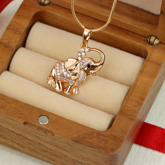 Rose Gold Elephant Pendant with Crystal Accents and Raised Trunk Detail,XPPT1619 - Picture 8 of 13